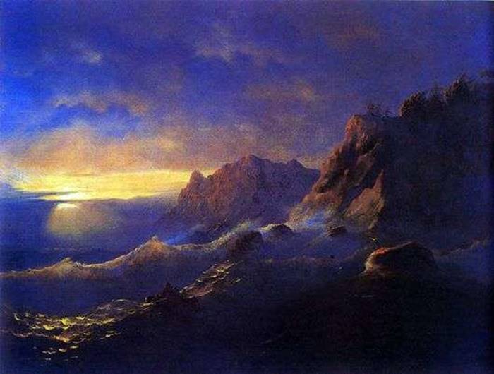 Opis obrazu Iwana Aiwazowskiego Zachód słońca na morzu