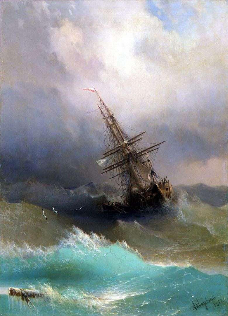 Opis obrazu Iwana Aiwazowskiego Statek na wzburzonym morzu