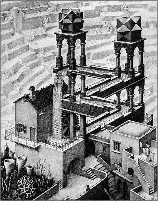 Opis obrazu Mauritsa Eschera Wodospad