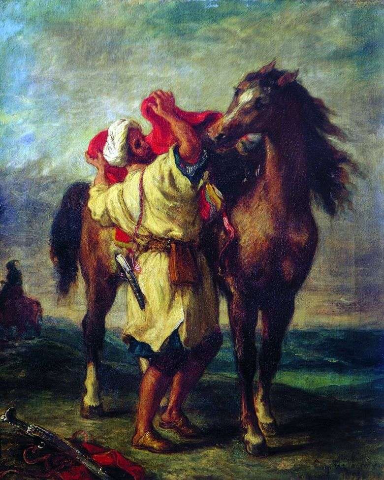 Opis obrazu Eugene Delacroix Marokański siodłanie konia