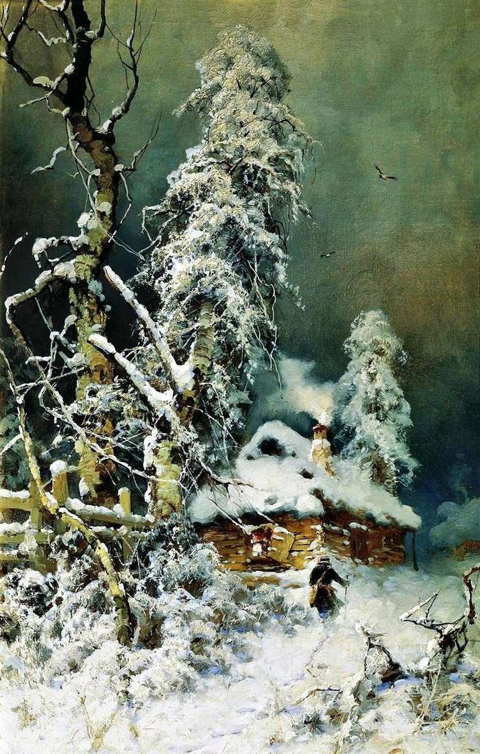 Opis obrazu Juliusa Klevera Zimowy pejzaż z chatą