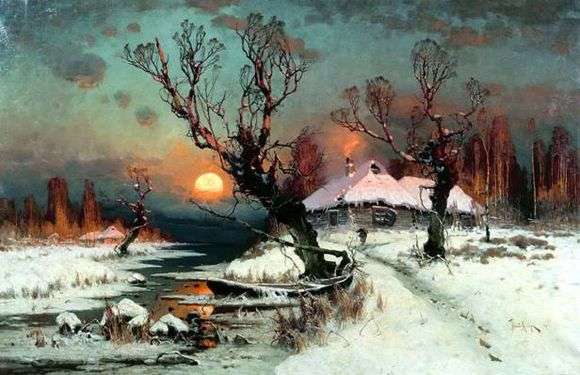 Opis obrazu Juliusa Clovera Zachód słońca zimą