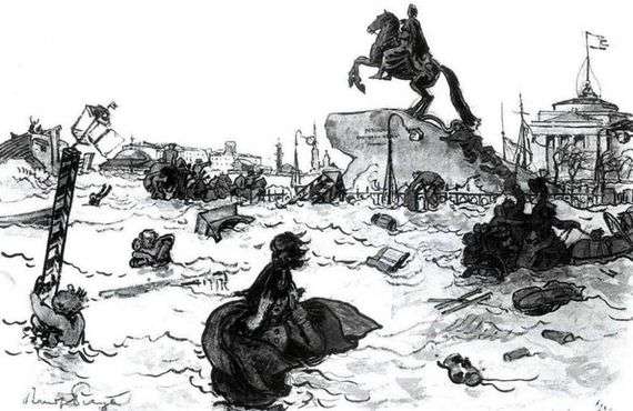 Ilustracja do wiersza Puszkina Jeździec miedziany Aleksandra Benoisa