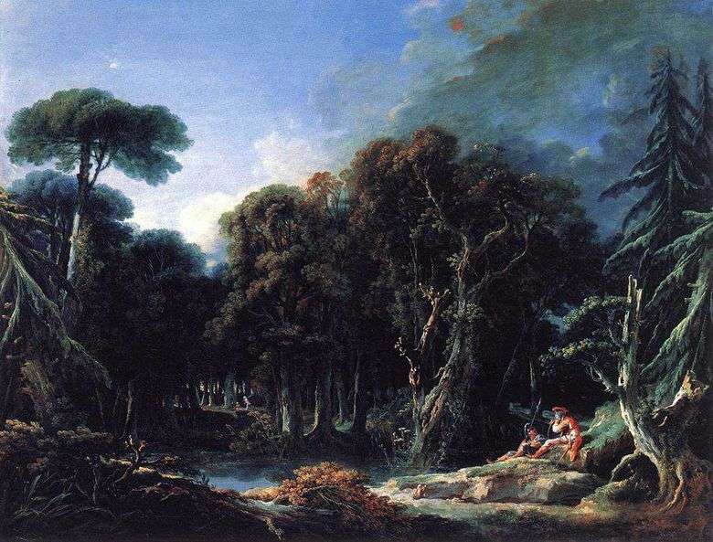 Opis obrazu Francoisa Bouchera Pejzaż leśny z żołnierzami &; nbsp