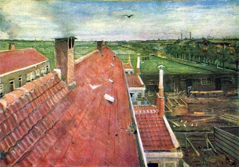 Opis obrazu Vincenta Willema van Gogha Dachy. Widok z warsztatu &; nbsp