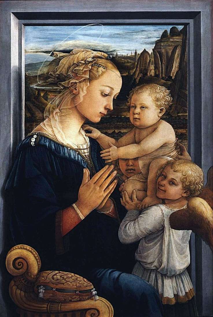 Opis obrazu Filippo Lippiego Madonna z Dzieciątkiem z dwoma aniołami (Madonna pod welonem)