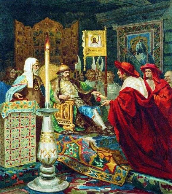 Opis obrazu Henryka Siemiradzkiego Aleksander Newski bierze legatów papieskich