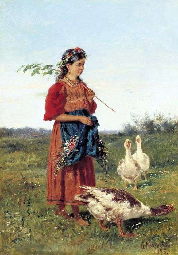 Opis obrazu Władimira Makowskiego Dziewczyna z gęsiami w terenie