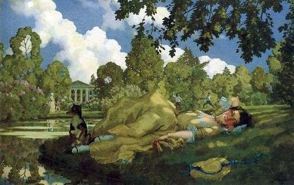 Opis obrazu Konstantina Somowa Śpiąca młoda kobieta w parku