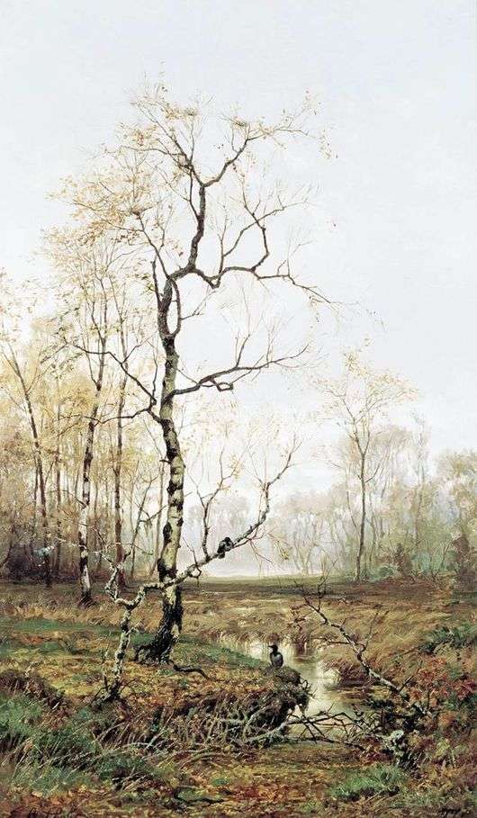Opis obrazu Efima Volkova W lesie. Na wiosnę 