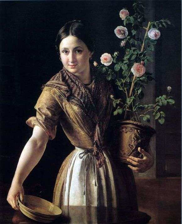 Opis obrazu Wasilija Tropinina Dziewczyna z doniczką róż
